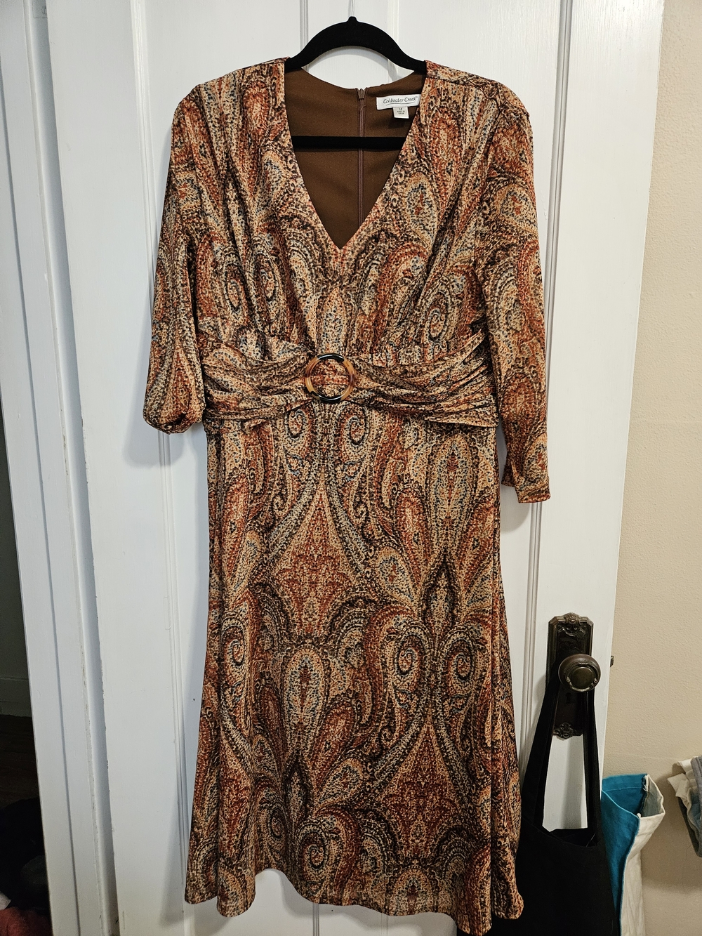 Coldwater Creek Paisley V-Neck Dress in Rust and Brown
